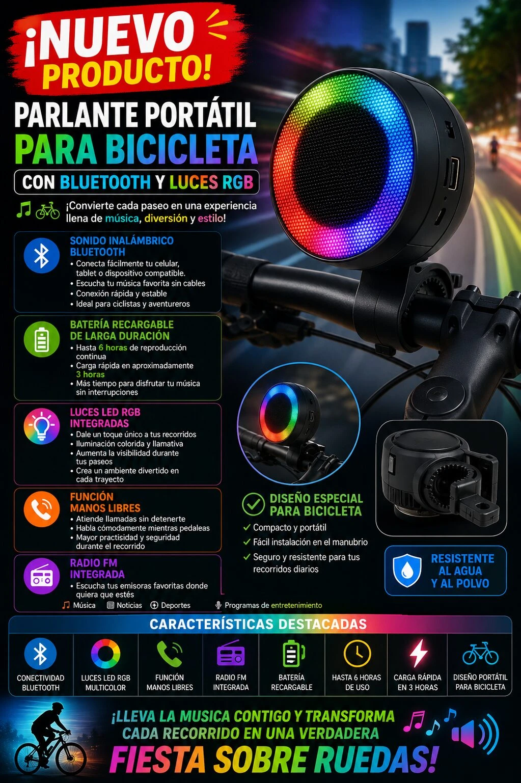 Parlante Portátil para Bicicleta Rgb