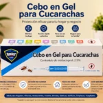 Caja de cebo en gel para cucarachas de la marca Hacker, con diseño azul y blanco, mostrando ilustraciones de insectos y detalles de uso seguro. Presentación individual de 30g, ideal para hogares y negocios.