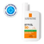 Protector solar Anthelios Uvmune 400 en presentación blanca con etiqueta naranja y verde, acabado mate, control de grasa y protección UVB+UVA. Incluye sello de recomendación dermatológica.