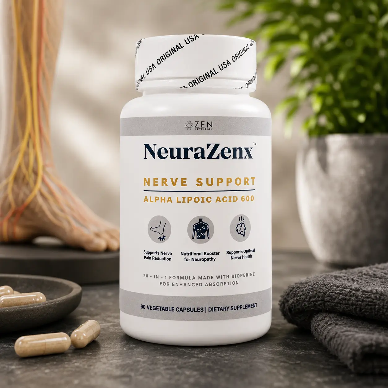 Suplemento Nervioso NeuraZenx 60 Cápsulas - Alivia hormigueo y cuida las neuronas