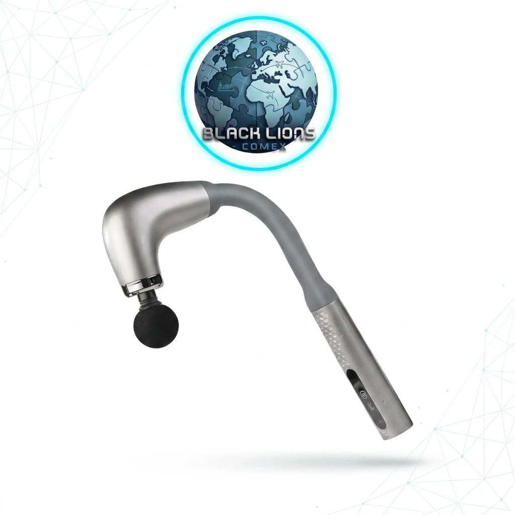 Masajeador de espalda con brazo extensor en color gris metálico, diseño ergonómico para aliviar tensiones musculares.