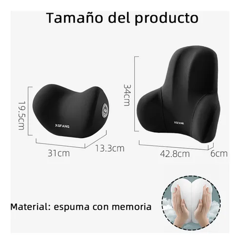 Kit de almohada cervical negra de 31x19,5x13,3 cm y cojín lumbar de 42,8x34x6 cm en espuma con memoria para mejorar la postura.