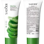 Dos tubos de limpiador facial Sadoer Aloe Vera, 100g cada uno. Presentación frontal y trasera del envase blanco con tapa verde, mostrando ingredientes y detalles del producto.