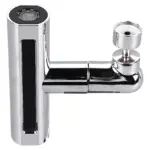 Adaptador grifo giratorio cromado con cabezal de ducha y boquilla ajustable, ideal para lavado profundo de utensilios y limpieza de superficies.