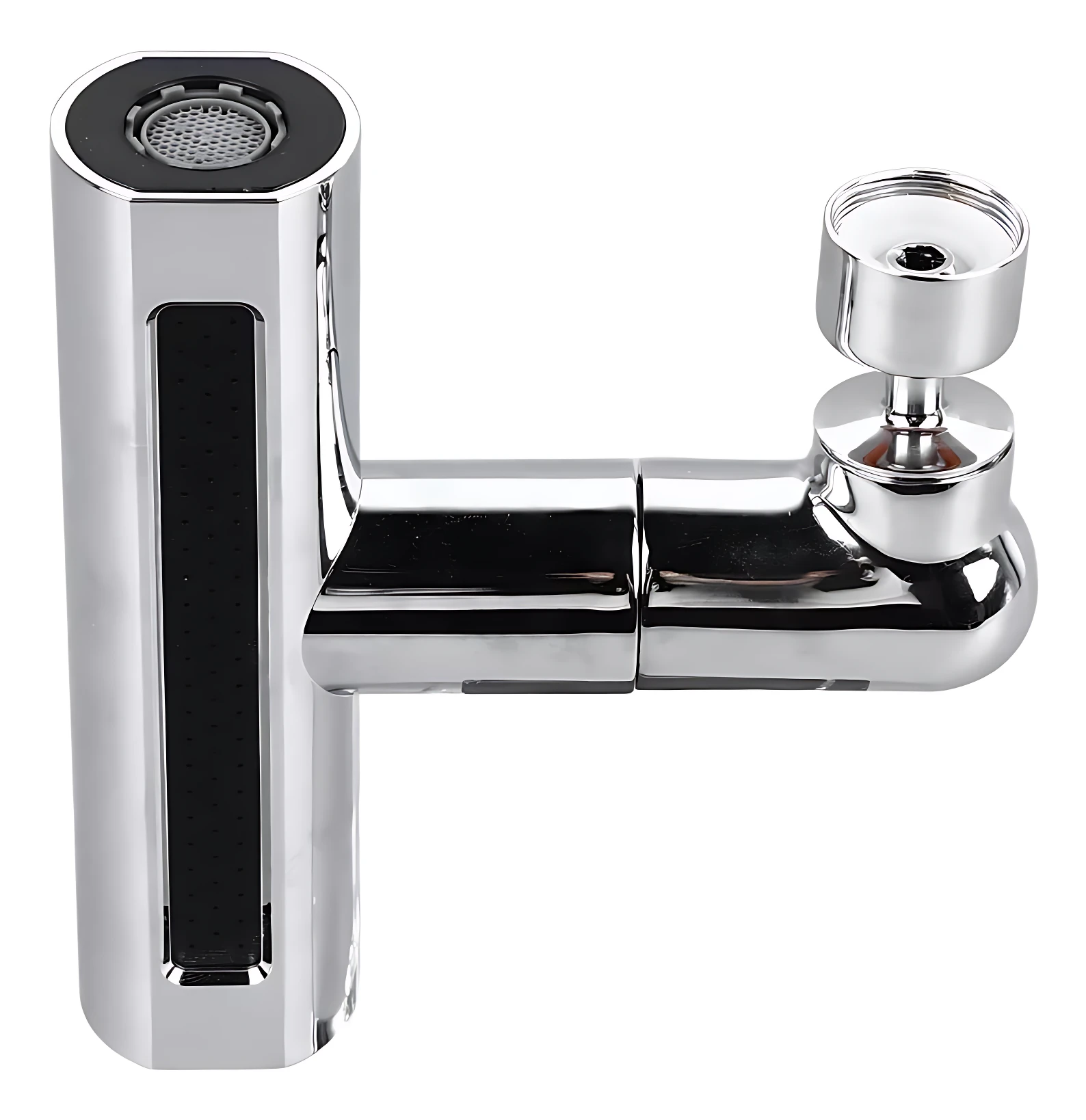 Adaptador grifo giratorio cromado con cabezal de ducha y boquilla ajustable, ideal para lavado profundo de utensilios y limpieza de superficies.