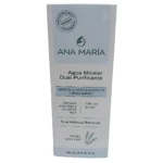 Tubo de Agua Micelar Dual Purificante Ana María, 100 ml, con infusión de aceites naturales y arroz morado. Presentación frontal con etiqueta clara y detalles en azul pálido.