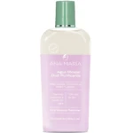 Botella de agua micelar dual Ana María con arroz morado y lavanda, envase transparente con tapa verde y etiqueta rosa claro.