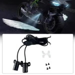 Kit de luces LED en forma de alas para moto, con cableado y tornillos de montaje incluidos.