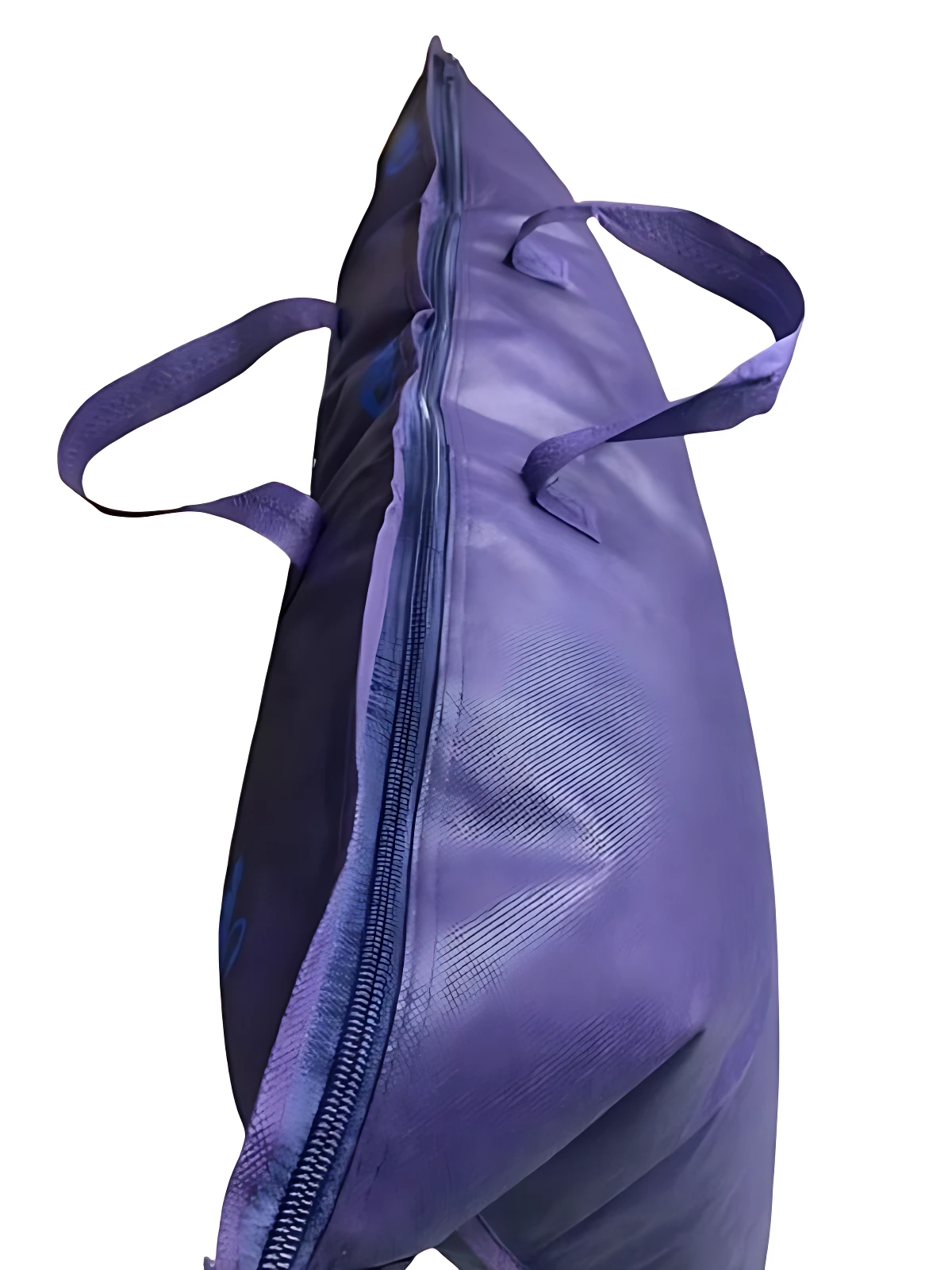 Almohada Hilton Down en color morado, vista lateral con costura visible y asas integradas para transporte.