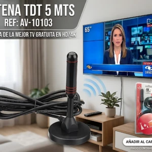 Antena Digital TDT Base Magnética con Cable de 5 Metros - Recibe Canales HD Gratis en tu Televisor