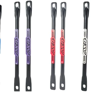 Barra estabilizadora trasera Ax4 en acero inoxidable, disponible en siete colores: verde, azul, morado, rojo, blanco, negro y gris. Diseño tubular con logotipo visible en cada unidad.