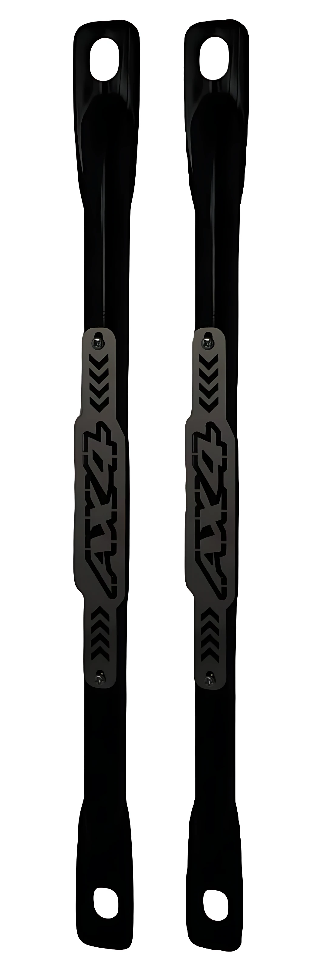Barra estabilizadora trasera tubular Ax4 en acero inoxidable, vista frontal con detalles de marca y fijaciones visibles.