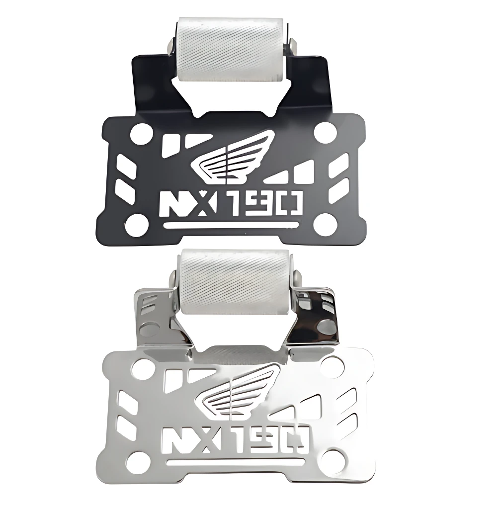 Dos bases de celular GPS en acero inoxidable para Honda, con diseño de tanque y logotipo Nx1900, mostradas en acabado negro y cromado.