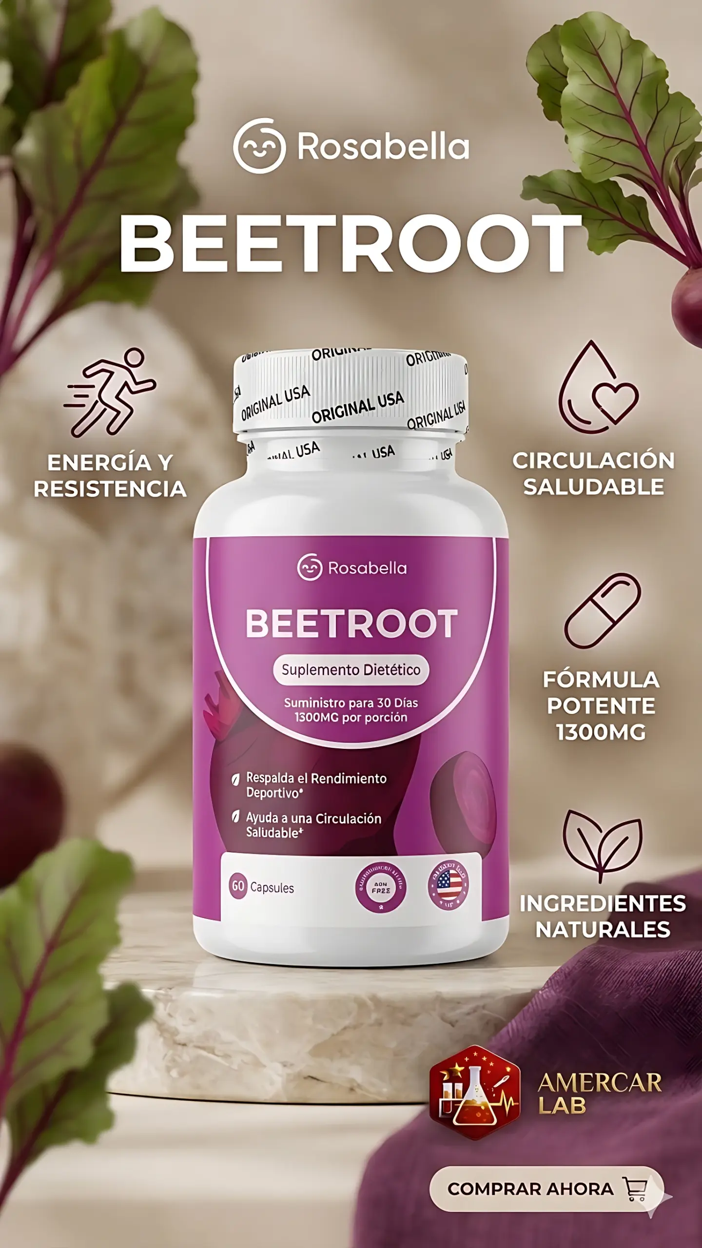Suplemento Natural de Remolacha Beetroot - Aumenta la energía y oxigena la sangre