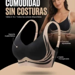 Brasier push up sin costuras en color negro con detalles beige, tirantes ajustables y tejido transpirable, modelo S-XL para uso diario.