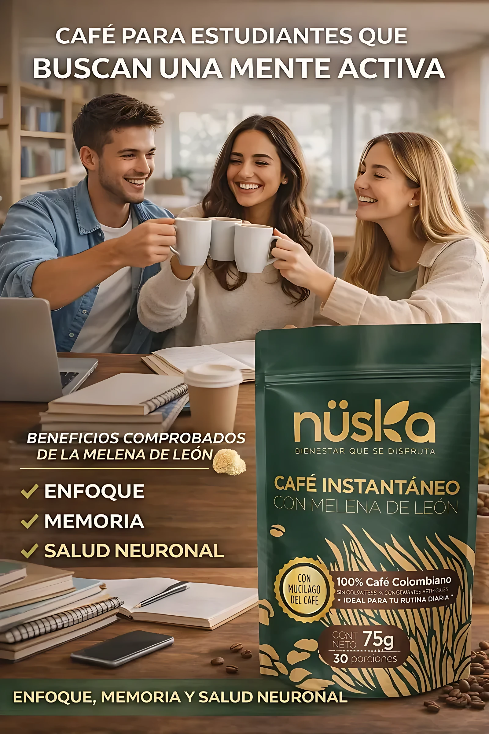 Café Funcional con Melena de León Nuska 75 Gr - Estimula la memoria y concentración