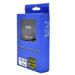 Caja azul de convertidor HDMI a RCA, modelo Mini con salida 1080p, para conectar consolas modernas a televisores analógicos.