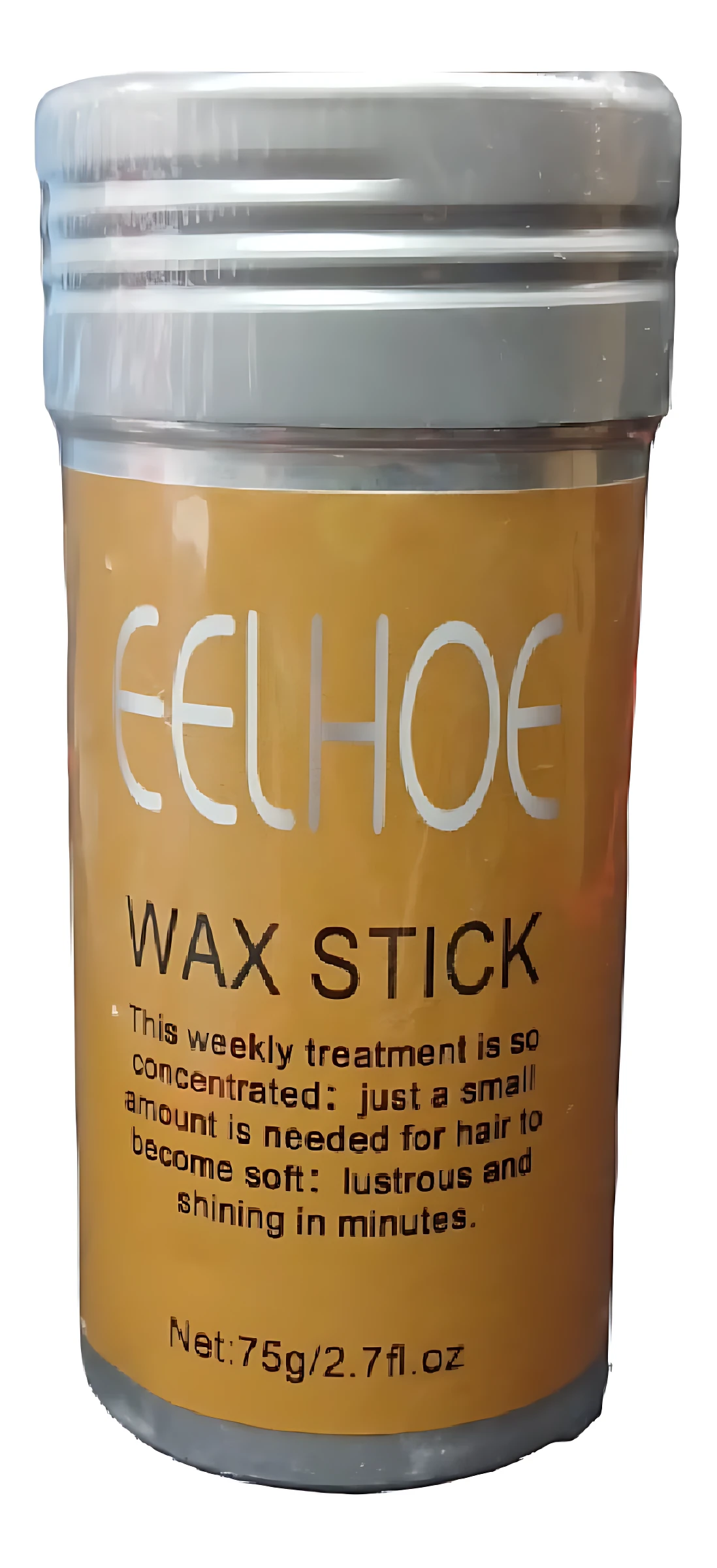 Cera antifrizz en barra de 75 gramos con tapa metálica, envase cilíndrico de color naranja claro.