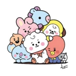 Cobija personalizada con diseño de personajes BT21 en colores pastel, mostrando a los siete miembros agrupados en estilo ilustrativo.