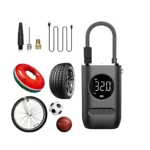 Compresor de aire portátil con pantalla digital y linterna LED - Infla neumáticos de coches motos y bicicletas con precisión y seguridad - Imagen 3