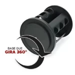 Portacondimentos negro con base giratoria de 360 grados, mostrando su estructura cilíndrica y las aberturas para especias.