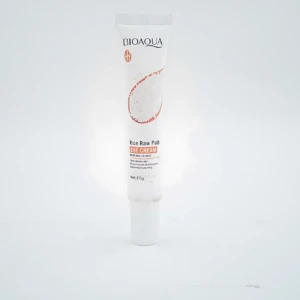 Tubo de crema contorno de arroz Bioaqua, presentación individual de 25g, con diseño minimalista en blanco y detalles en naranja.
