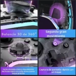 Control inalámbrico transparente con luces RGB, mostrando detalles internos y botones en tonos violeta y azul.