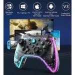 Control inalámbrico transparente con luces RGB, compatible con Nintendo Switch, PC, iOS, Android y modo V3.