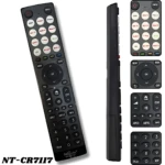Control remoto Nanotech NT-CR7117 negro, ergonómico y ligero, con botones de canal y volumen accesibles.