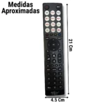Control remoto Nanotech NT-CR7117 negro, ergonómico y ligero, con botones de canal y volumen accesibles; mide 21 cm de alto por 4,5 cm de ancho.