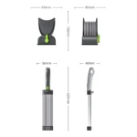 Cortador de carne manual con rebanadas uniformes, en color negro y verde lima, mostrando vistas frontal, lateral y perfil con medidas de 87 mm, 85 mm, 56 mm, 40 mm y 335 mm.