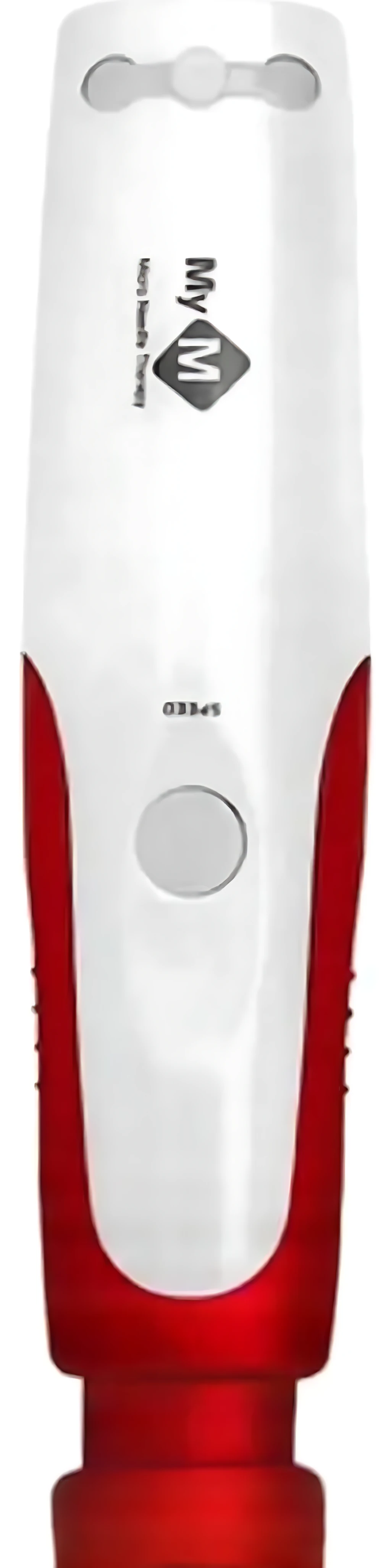 Dermapen MYM recargable mixta en blanco y rojo, con botón central y logotipo visible, diseñado para estimulación de colágeno y rejuvenecimiento facial.