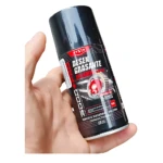 Botella de 120 ml de desengrasante Pysta para cadenas de moto o bici, con etiqueta negra y roja, mostrando engranajes y texto en español.