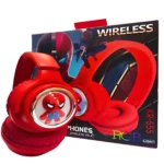 Diadema inalámbrica infantil roja con luces RGB, diseño de Spiderman, incluye caja de presentación con del héroe y texto visible.