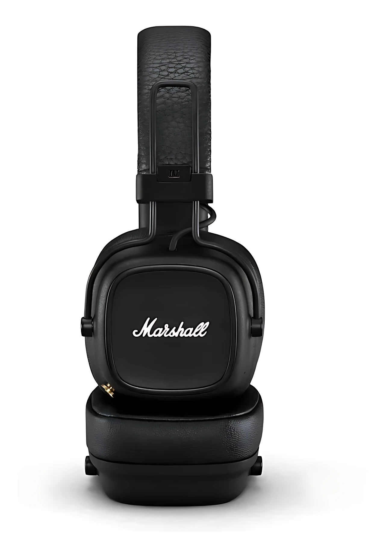 Diadema inalámbrica Marshall Major IV en negro, vista frontal con logo visible y textura de cuero en almohadillas.