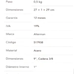 Disco de corte con cadena 3/8 de 9 pulgadas para motosierra Alterman, fabricado en acero, ideal para cortar madera dura y realizar podas con precisión.