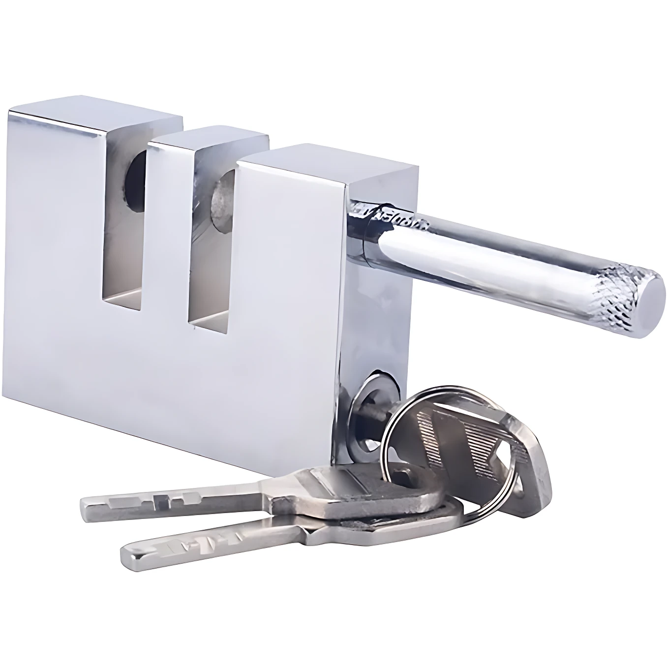 Seguro antirrobo para pedal de embrague y acelerador, fabricado en acero inoxidable con acabado cromado. Incluye llaves de seguridad.