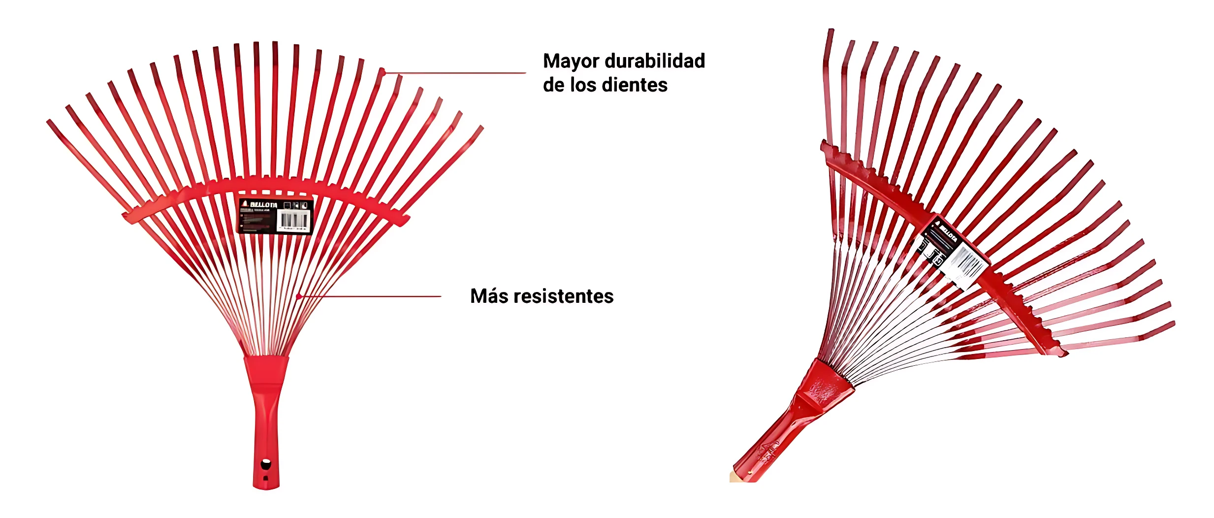 Escoba metálica de 22 dientes con mango reforzado - limpia hojas y suciedad en exteriores con rapidez