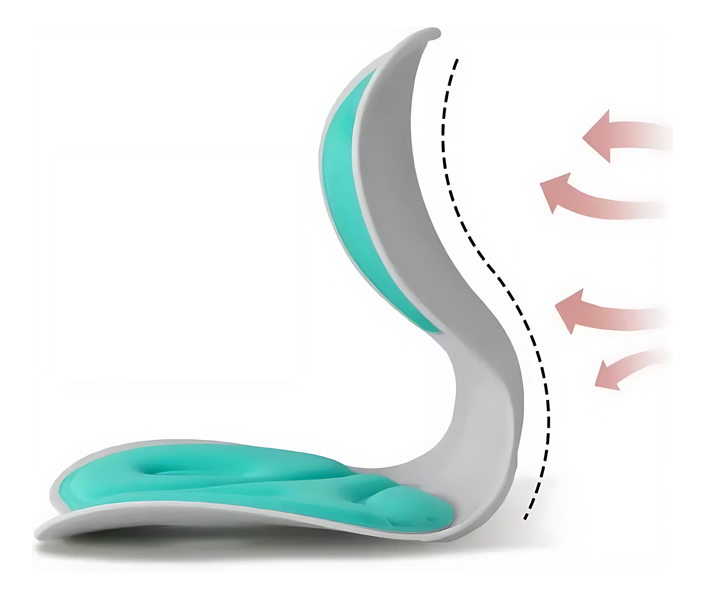 Espaldar ergonómico con soporte lumbar en color turquesa y gris, diseñado para corregir postura al sentarse.