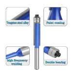 Fresa de enrasado en tungsteno con recubrimiento azul, detalles de soldadura por alta frecuencia y doble rodamiento.