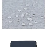 Funda para portátil 15.6 pulgadas en color gris oscuro con textura lino, mostrando gotas de agua sobre la superficie para resaltar su resistencia al agua.