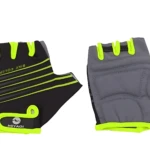 Guantes de ciclismo Miaygi sin dedos, en negro y verde neón, con refuerzo en palma y ventilación en dedos.