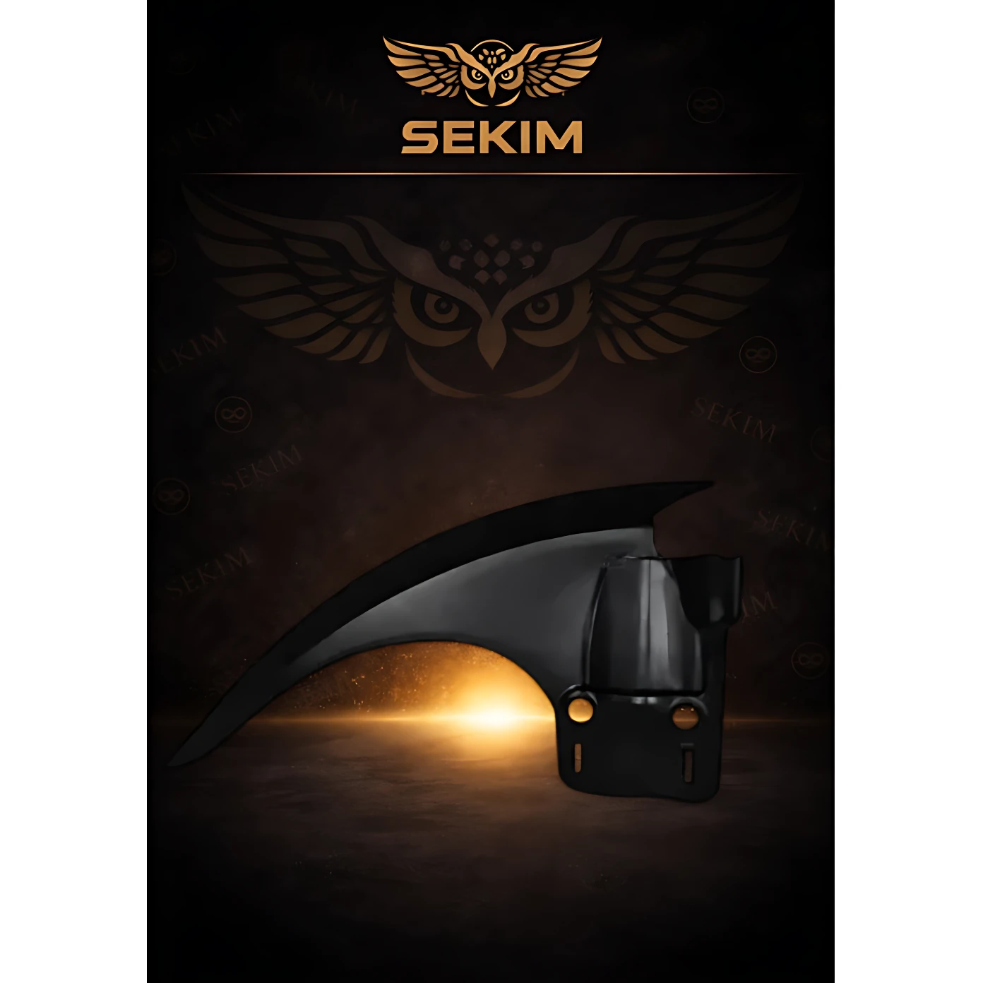 Guardabarros inferior Sekim color negro, con tapa protectora de motor y múltiples de escape, acabado mate y detalles en dorado.