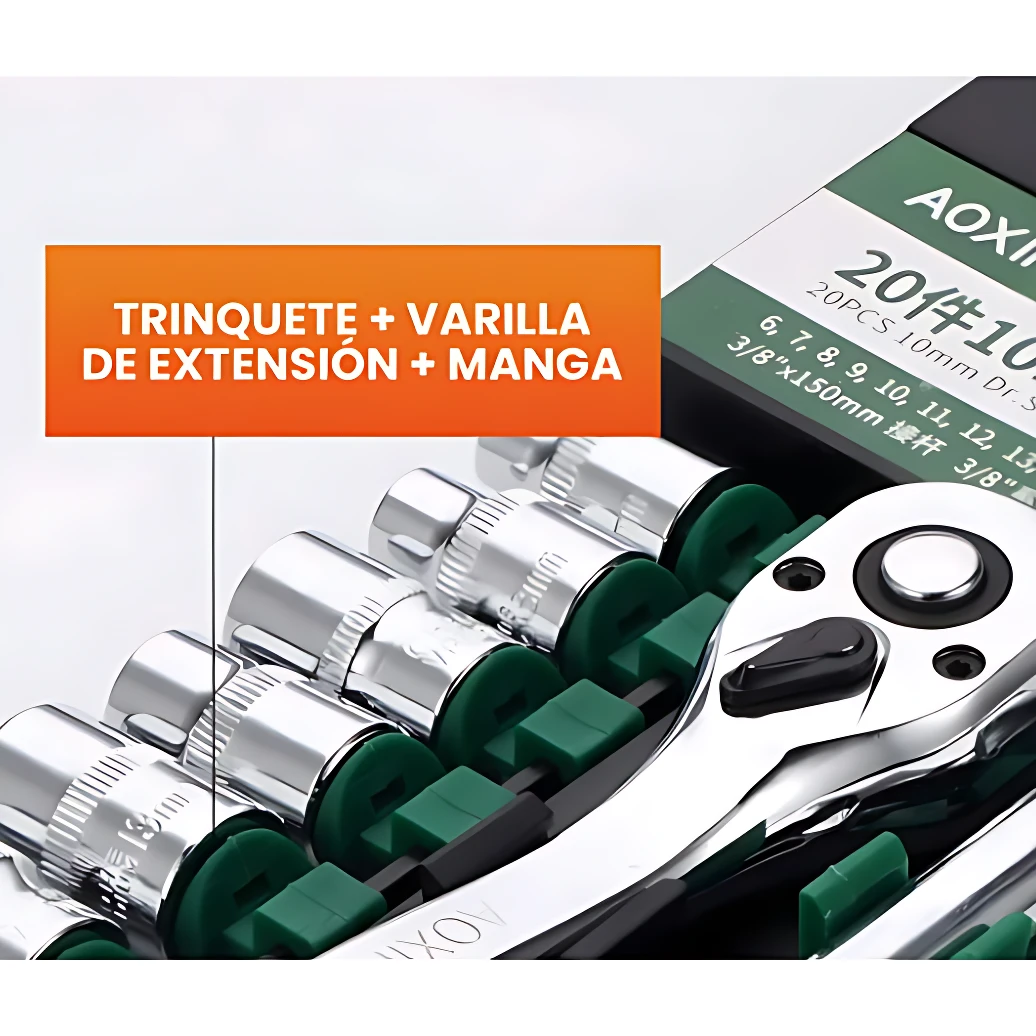 Juego de Copas y Ratchet 1/2 con 20 Piezas - Facilita el mantenimiento automotriz y reparaciones generales