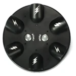 Ruleta eléctrica negra con seis botones de activación en forma de rayo, dos botones centrales etiquetados como START y MODE, vista superior.