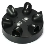 Ruleta eléctrica negra con seis botones en forma de dedo, detalles de rayos blancos y dos botones centrales de inicio y modo.
