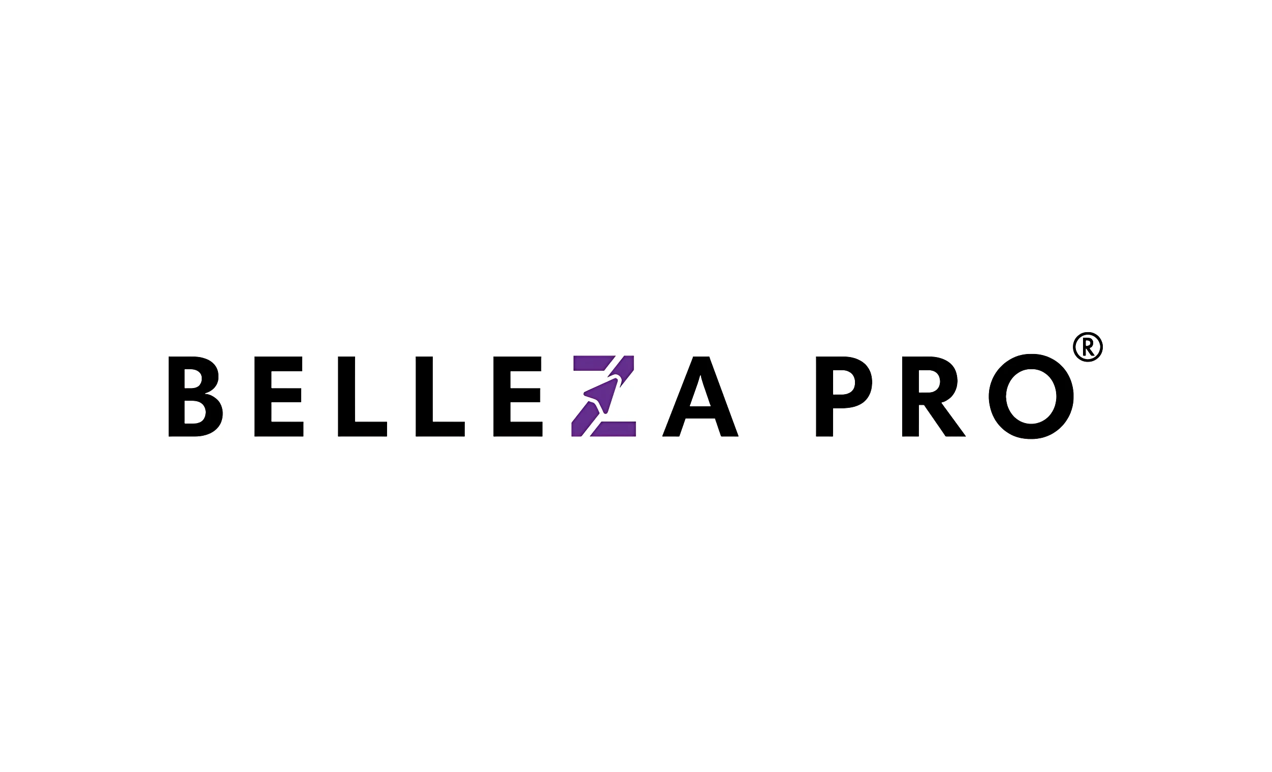 Logotipo de Belleza Pro en negro y morado sobre fondo blanco, con símbolo de marca registrada.