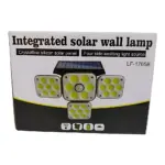Lámpara solar X4 con panel fotovoltaico y cuatro fuentes de luz LED, modelo LF-1765B, ideal para iluminación exterior sin cableado.