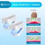 Dos láseres azules portátiles de la marca Dolccia, diseñados para eliminar hongos en uñas de pies y manos en casa.