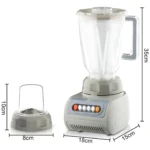 Licuadora multifuncional de 600W con jarra de vidrio transparente, base gris claro con panel de control y accesorios incluidos; medidas visibles: 35 cm de altura, 18 cm de ancho y 15 cm de profundidad.